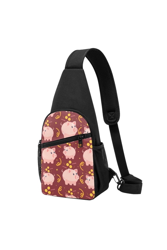 's Cute Pig with Coins Print Sling Bag: A Versatile Chest, Shoulder, and Crossbody Backpack for Casual Days Out, Perfect for Both Men and Women