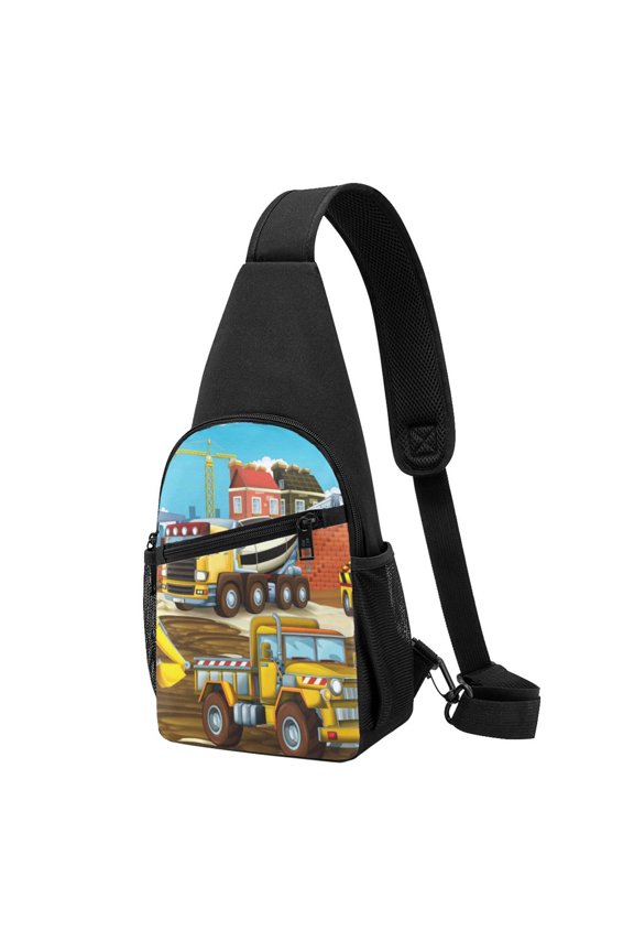 's Different Construction Site Vehicles Print Sling Bag: A Versatile Chest, Shoulder, and Crossbody Backpack for Casual Days Out, Perfect for Both Men and Women