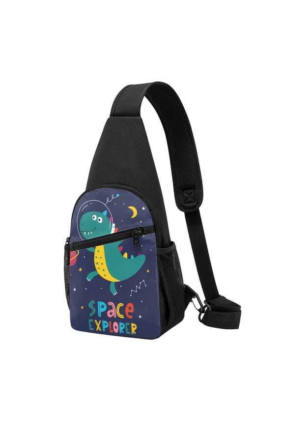 's Dinosau Space Explorer Print Sling Bag: A Versatile Chest, Shoulder, and Crossbody Backpack for Casual Days Out, Perfect for Both Men and Women
