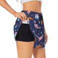 thumbnail image 1 of Xecao's Dinosaur for a double-layer running short for women, perfect for gym, tennis, and more, featuring a convenient pocket., 1 of 9