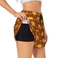 thumbnail image 1 of Xecao's Dinosaurs and Leaves for a double-layer running short for women, perfect for gym, tennis, and more, featuring a convenient pocket., 1 of 9