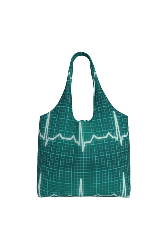 's ECG Wave Canvas Tote Bag is a versatile choice for women, serving as a stylish beach bag, shopping bag,and reusable grocery bag.
