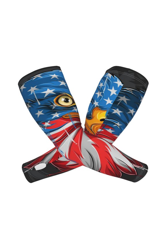 's Eagle Head With American Flag print Arm Sleeves offer cooling UV protection and sports compression for both men and women.