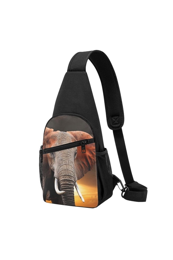 's Elephant Sunset in Kenya Print Sling Bag: A Versatile Chest, Shoulder, and Crossbody Backpack for Casual Days Out, Perfect for Both Men and Women