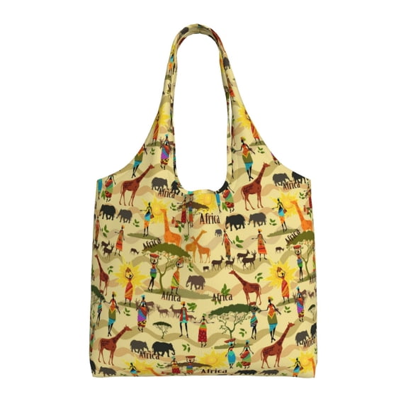 Xecao's Ethnic African Canvas Tote Bag is a versatile choice for women, serving as a stylish beach bag, shopping bag,and reusable grocery bag.