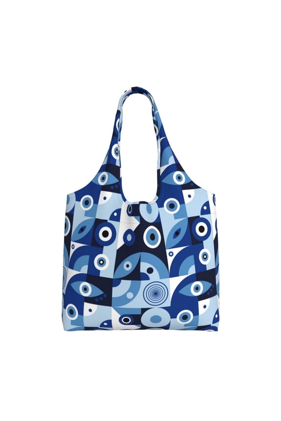 's Evil Eye Canvas Tote Bag is a versatile choice for women, serving as a stylish beach bag, shopping bag,and reusable grocery bag.