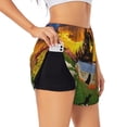 thumbnail image 1 of Xecao's Fall Village Scenery for a double-layer running short for women, perfect for gym, tennis, and more, featuring a convenient pocket., 1 of 9