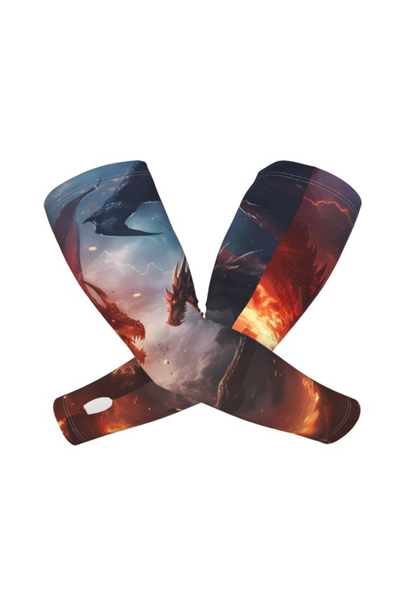 's Fire Sky Dragon print Arm Sleeves offer cooling UV protection and sports compression for both men and women.