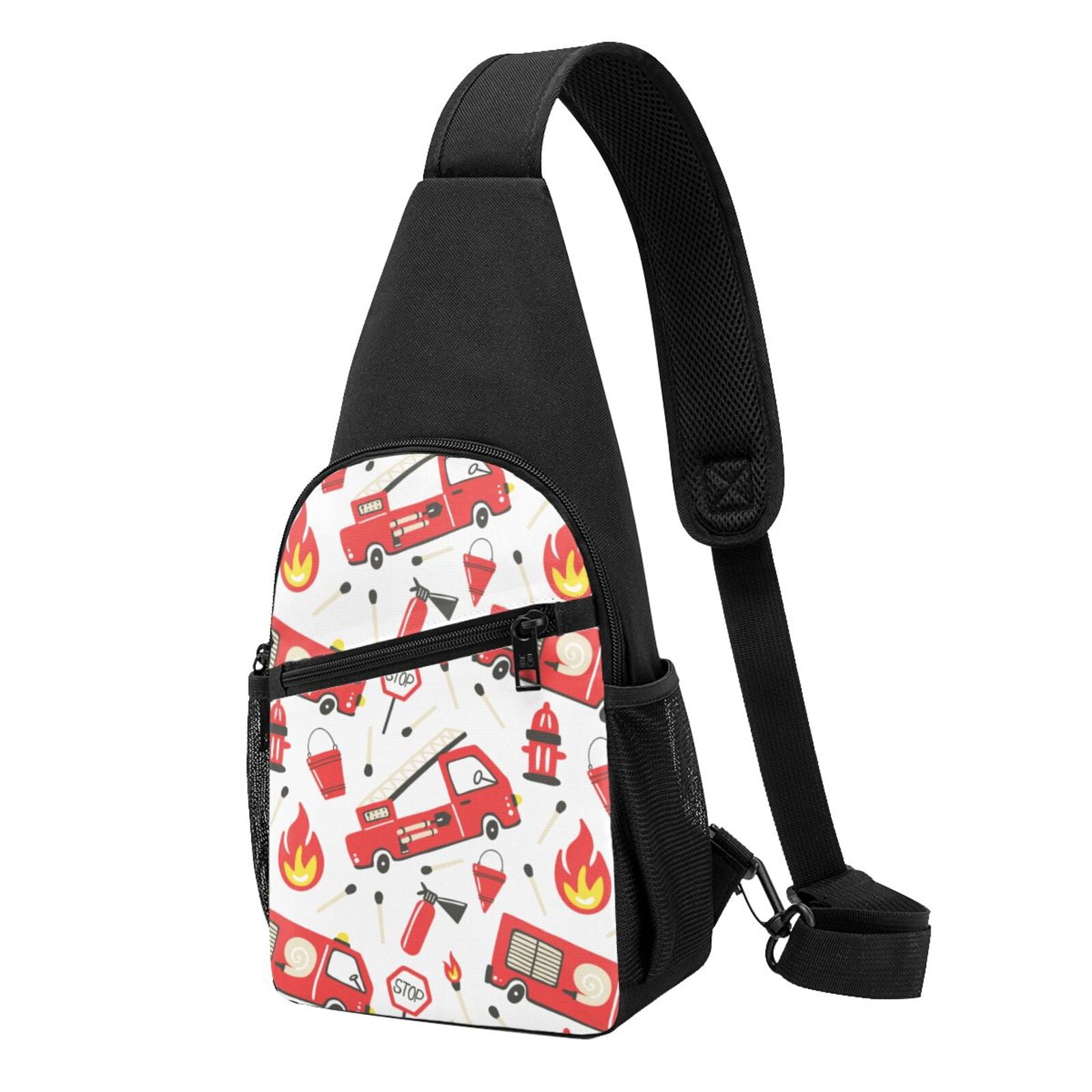 Xecao's Fire Truck Print Sling Bag: A Versatile Chest, Shoulder, and Crossbody Backpack for Casual Days Out, Perfect for Both Men and Women