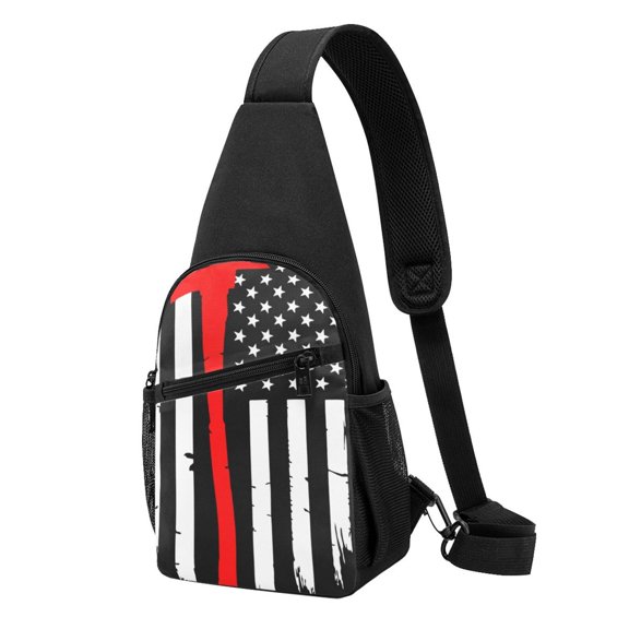 Xecao's Firefighters USA Flag Print Sling Bag: A Versatile Chest, Shoulder, and Crossbody Backpack for Casual Days Out, Perfect for Both Men and Women