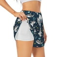 thumbnail image 1 of Xecao's Friendly Sharks for a double-layer running short for women, perfect for gym, tennis, and more, featuring a convenient pocket., 1 of 9