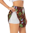 thumbnail image 1 of Xecao's Frogs and Mushrooms for a double-layer running short for women, perfect for gym, tennis, and more, featuring a convenient pocket., 1 of 9