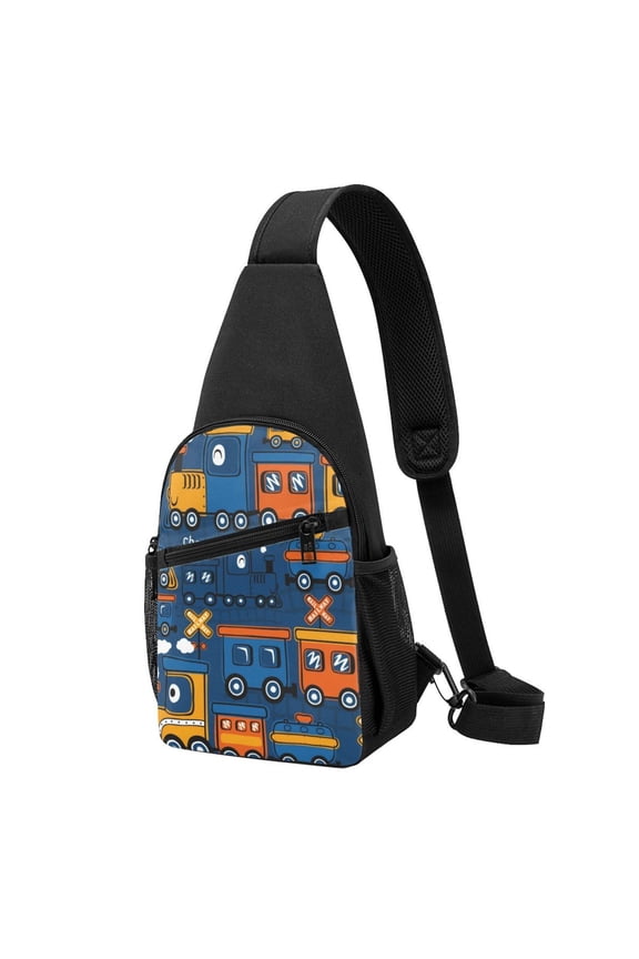 's Funny Steam Train Print Sling Bag: A Versatile Chest, Shoulder, and Crossbody Backpack for Casual Days Out, Perfect for Both Men and Women