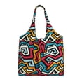 thumbnail image 1 of Xecao's Geometry Canvas Tote Bag is a versatile choice for women, serving as a stylish beach bag, shopping bag,and reusable grocery bag., 1 of 5