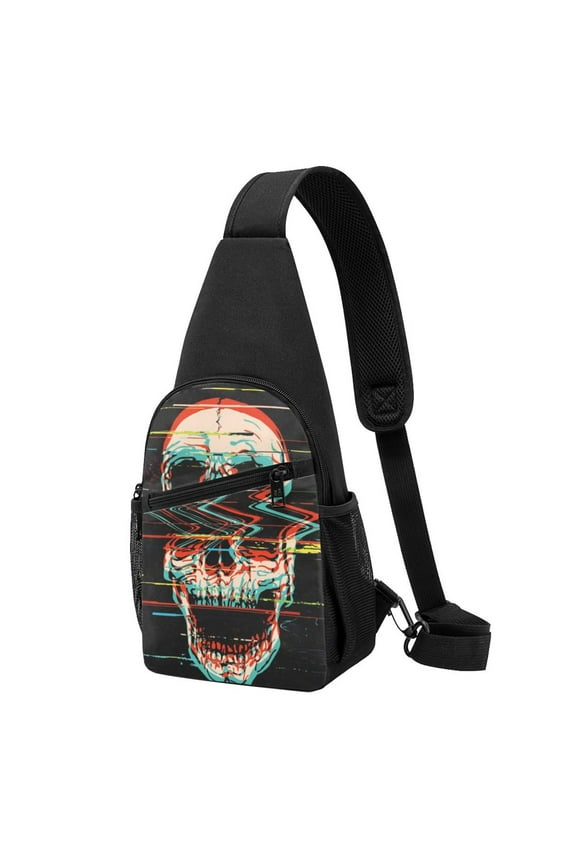 's Glitch Screaming Skull Print Sling Bag: A Versatile Chest, Shoulder, and Crossbody Backpack for Casual Days Out, Perfect for Both Men and Women