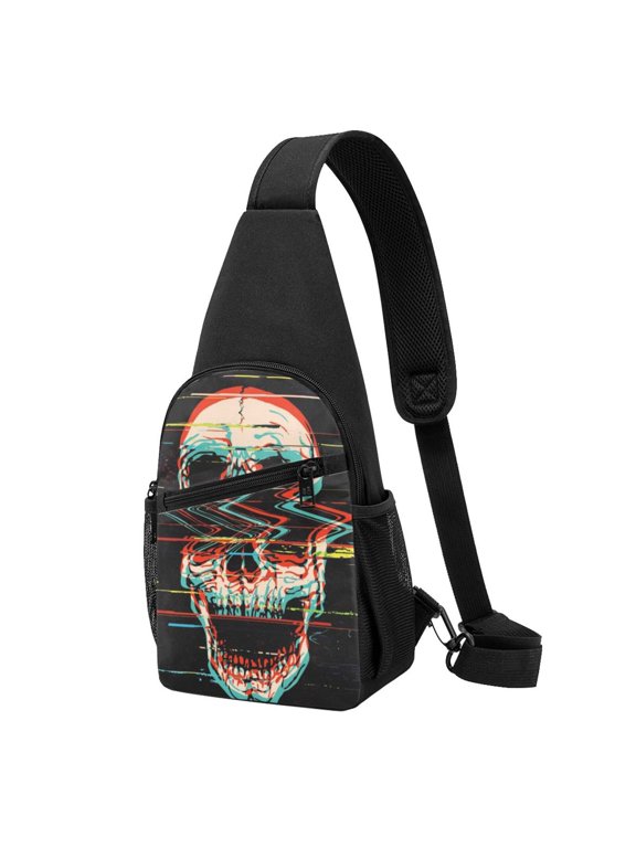 's Glitch Screaming Skull Print Sling Bag: A Versatile Chest, Shoulder, and Crossbody Backpack for Casual Days Out, Perfect for Both Men and Women