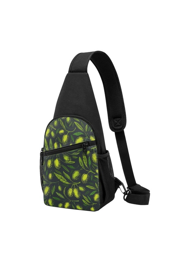 's Green Branch Olive Print Sling Bag: A Versatile Chest, Shoulder, and Crossbody Backpack for Casual Days Out, Perfect for Both Men and Women