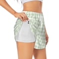 thumbnail image 1 of Xecao's Green Checkboard for a double-layer running short for women, perfect for gym, tennis, and more, featuring a convenient pocket., 1 of 9