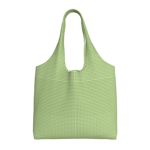 Xecao's Green Gingham Canvas Tote Bag is a versatile choice for women, serving as a stylish beach bag, shopping bag,and reusable grocery bag.
