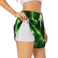 thumbnail image 1 of Xecao's Green Lightning for a double-layer running short for women, perfect for gym, tennis, and more, featuring a convenient pocket., 1 of 9