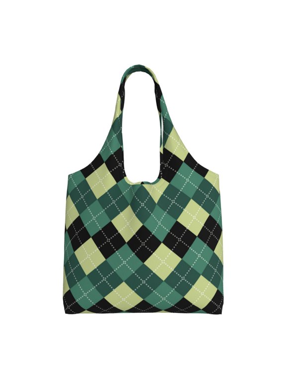 's Green Squares Canvas Tote Bag is a versatile choice for women, serving as a stylish beach bag, shopping bag,and reusable grocery bag.