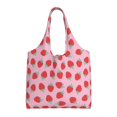 thumbnail image 1 of Xecao's Hand Drawn Strawberry Canvas Tote Bag is a versatile choice for women, serving as a stylish beach bag, shopping bag,and reusable grocery bag., 1 of 5