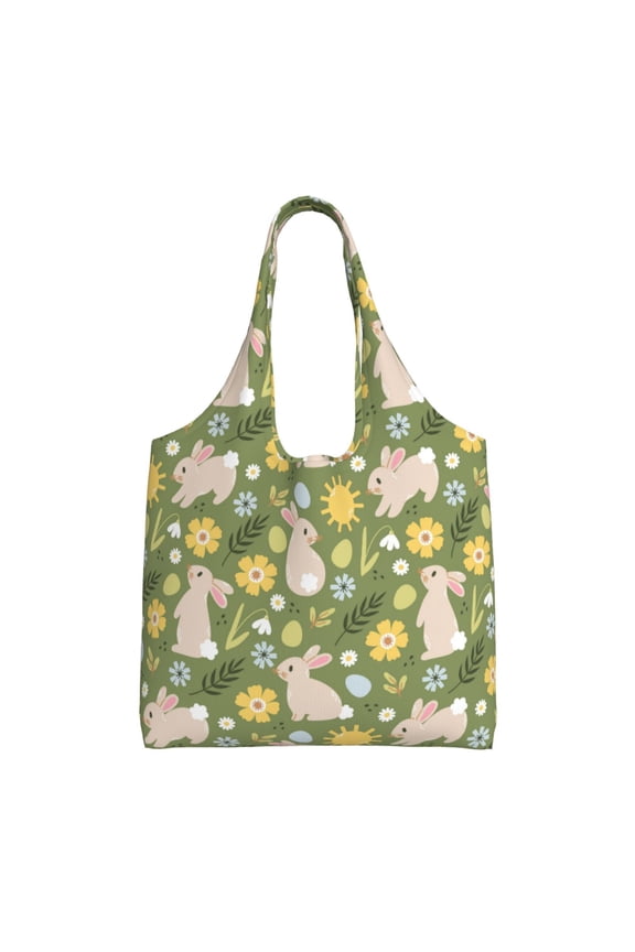 's Happy Easter Canvas Tote Bag is a versatile choice for women, serving as a stylish beach bag, shopping bag,and reusable grocery bag.