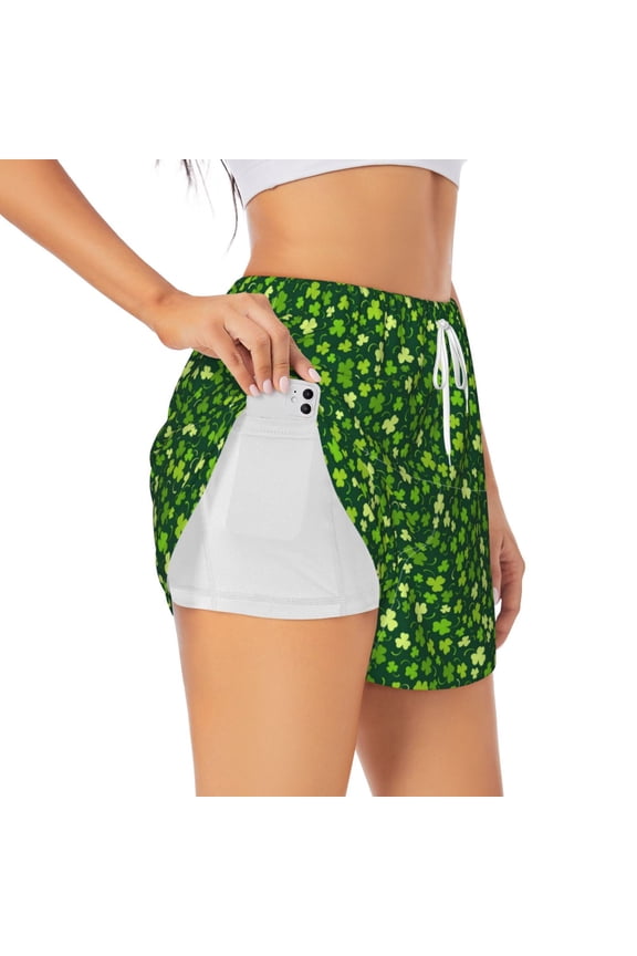 's Happy St. Patrick's day for a double-layer running short for women, perfect for gym, tennis, and more, featuring a convenient pocket.