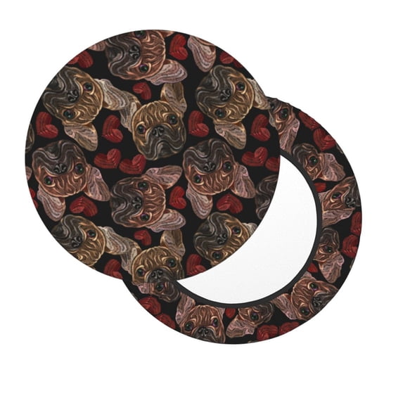 Xecao's Hearts and French Bulldog Print Stool Covers offer stylish, washable protection for PU round bar stools, perfect for home or commercial use.
