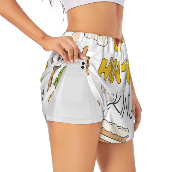 Xecao's Home Cooking for a double-layer running short for women, perfect for gym, tennis, and more, featuring a convenient pocket.