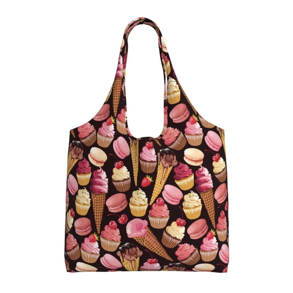 Xecao's Ice Cream Cake Canvas Tote Bag is a versatile choice for women, serving as a stylish beach bag, shopping bag,and reusable grocery bag.