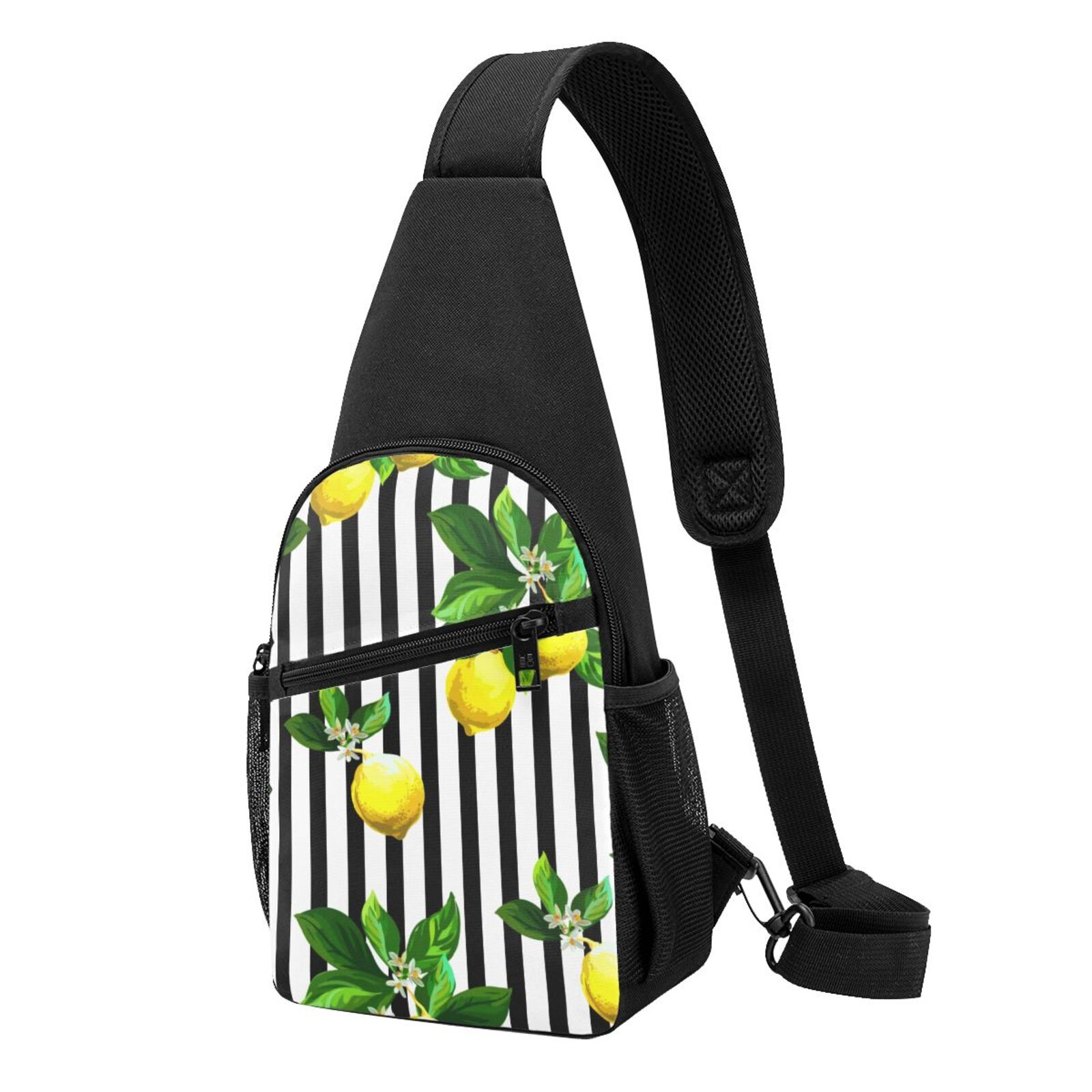Xecao's Lemons on Striped Print Sling Bag: A Versatile Chest, Shoulder, and Crossbody Backpack for Casual Days Out, Perfect for Both Men and Women