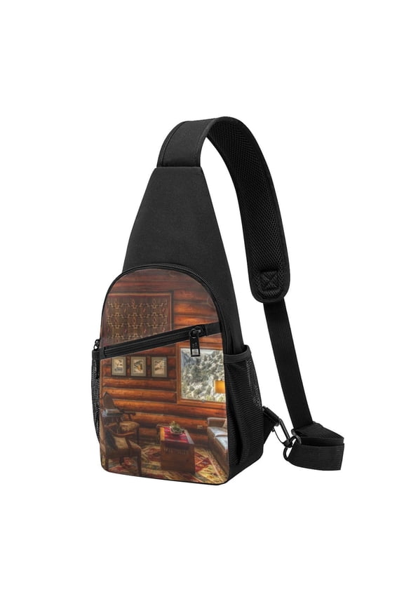 's Log Cabin Inside Print Sling Bag: A Versatile Chest, Shoulder, and Crossbody Backpack for Casual Days Out, Perfect for Both Men and Women