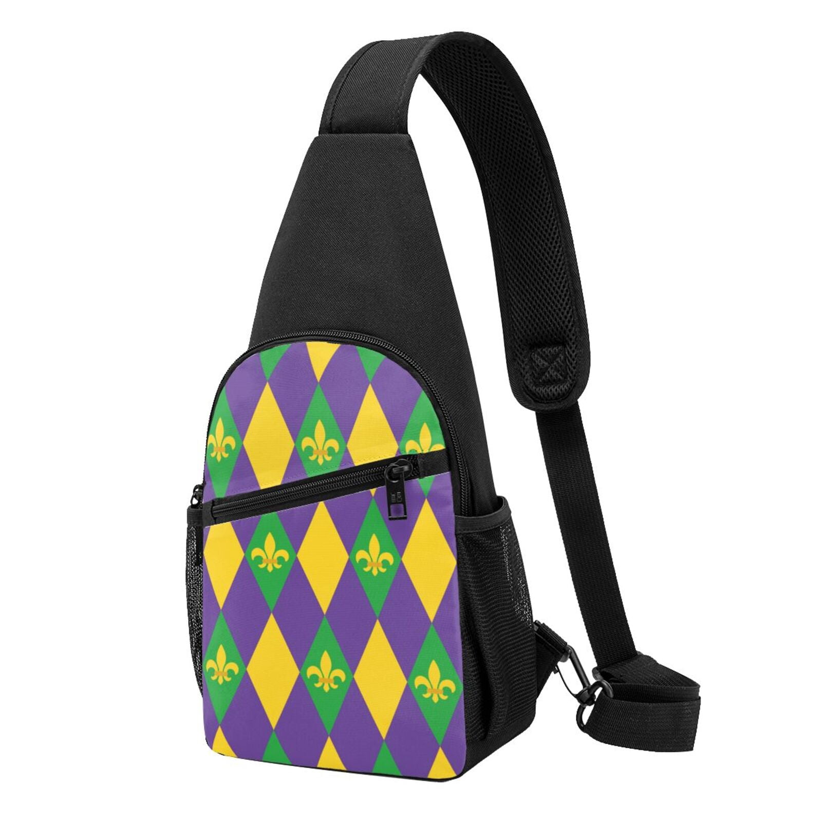 Xecao's Mardi Gras Print Sling Bag: A Versatile Chest, Shoulder, and Crossbody Backpack for Casual Days Out, Perfect for Both Men and Women
