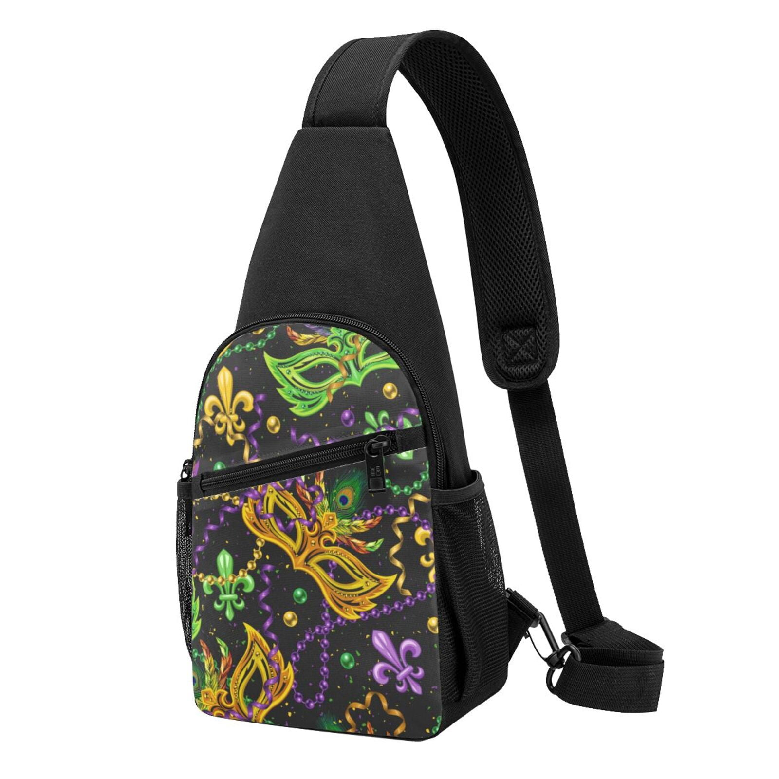 Xecao's Mardi Gras Surface Print Sling Bag: A Versatile Chest, Shoulder, and Crossbody Backpack for Casual Days Out, Perfect for Both Men and Women