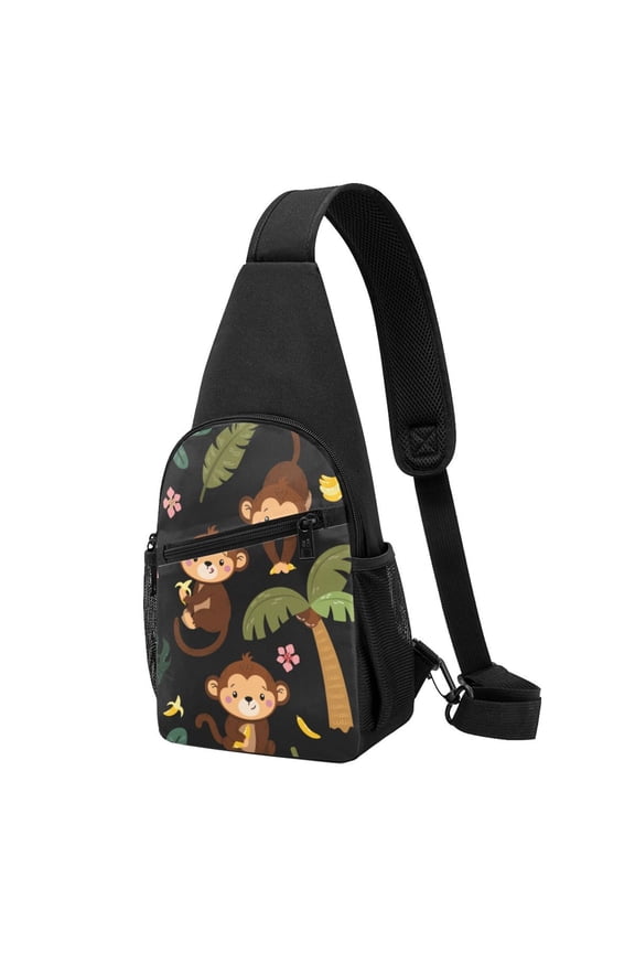 's Monkeys Swinging from Palms Print Sling Bag: A Versatile Chest, Shoulder, and Crossbody Backpack for Casual Days Out, Perfect for Both Men and Women