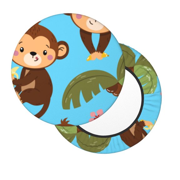 Xecao's Monkeys Swinging from Palms Print Stool Covers offer stylish, washable protection for PU round bar stools, perfect for home or commercial use.