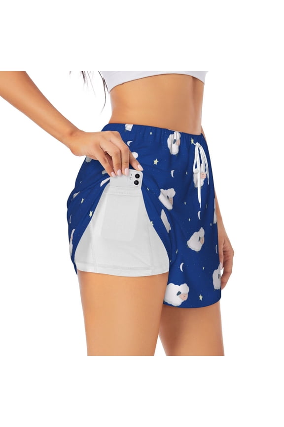 's Moon Lamb for a double-layer running short for women, perfect for gym, tennis, and more, featuring a convenient pocket.