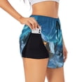 thumbnail image 1 of Xecao's Mountain Cottage In Snow for a double-layer running short for women, perfect for gym, tennis, and more, featuring a convenient pocket., 1 of 9