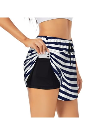 Navy Blue White Striped Shorts Women