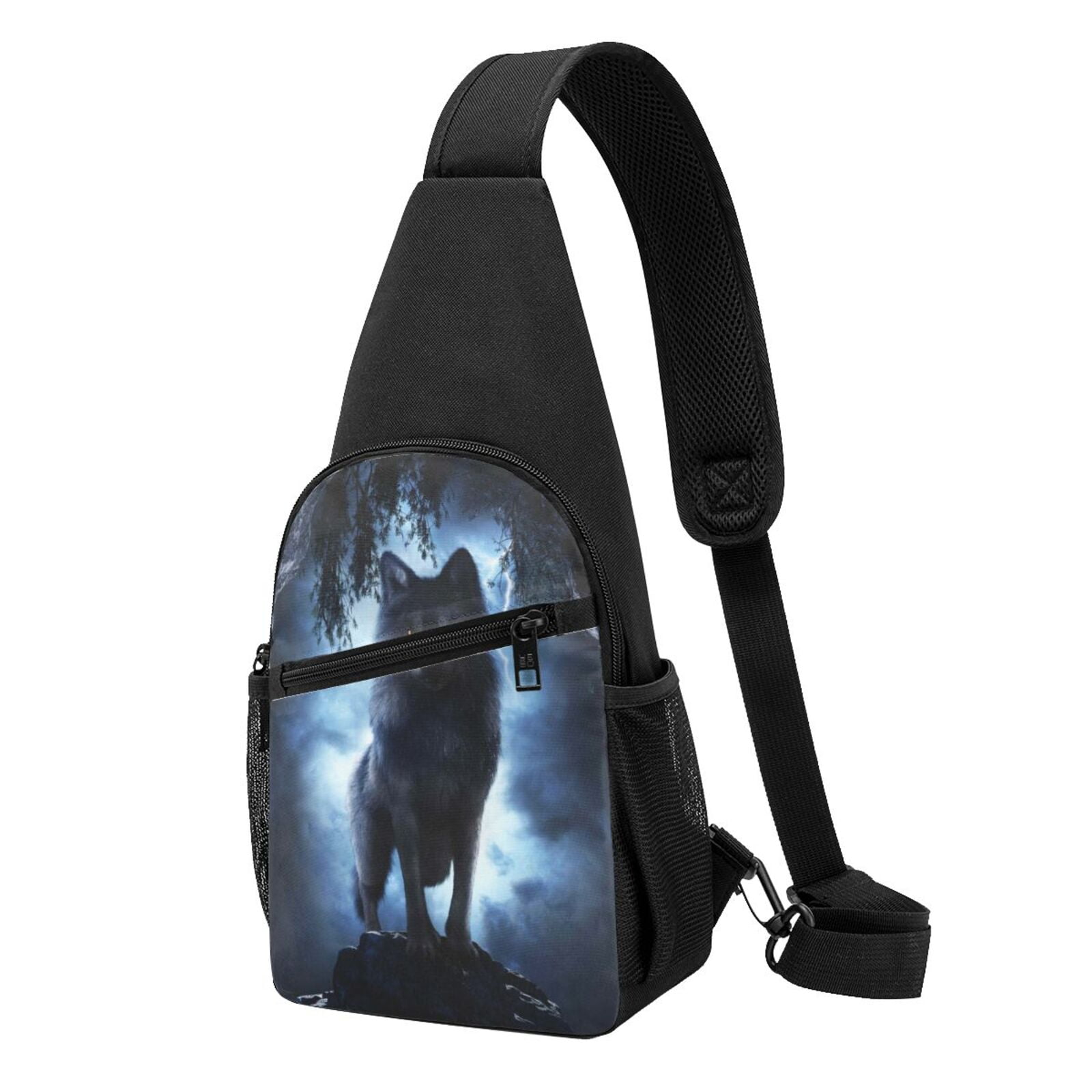 Xecao's Night Scene of Wolves Print Sling Bag: A Versatile Chest, Shoulder, and Crossbody Backpack for Casual Days Out, Perfect for Both Men and Women