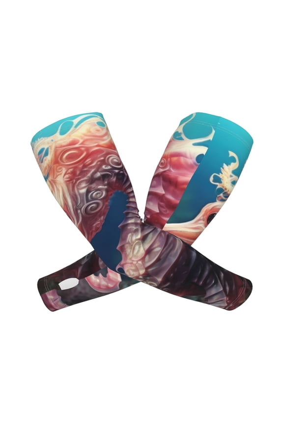 's Ocean Seahorse print Arm Sleeves offer cooling UV protection and sports compression for both men and women.