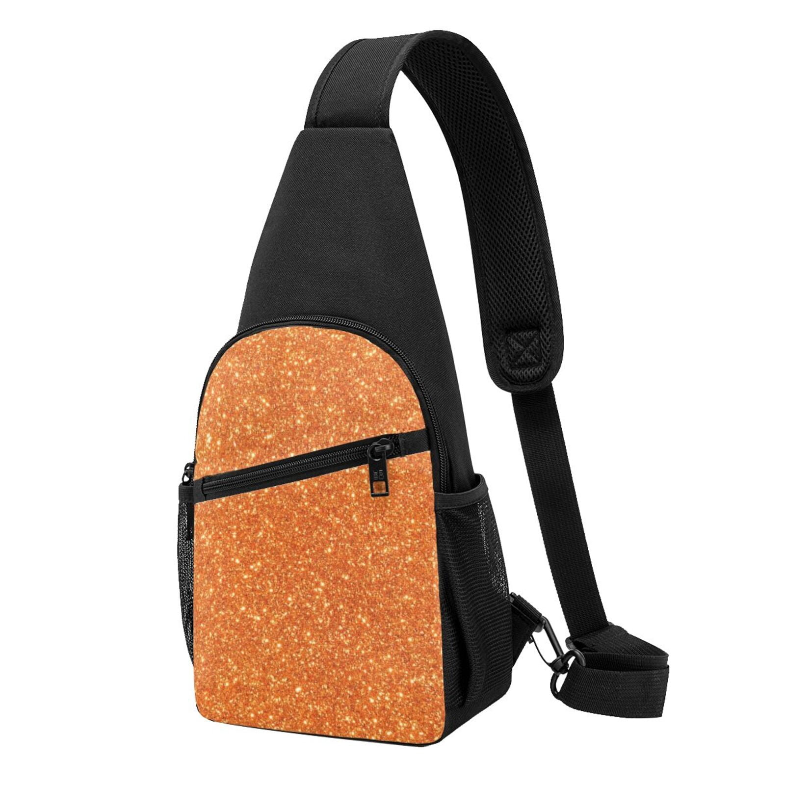Xecao's Orange Glitter Print Sling Bag: A Versatile Chest, Shoulder, and Crossbody Backpack for Casual Days Out, Perfect for Both Men and Women