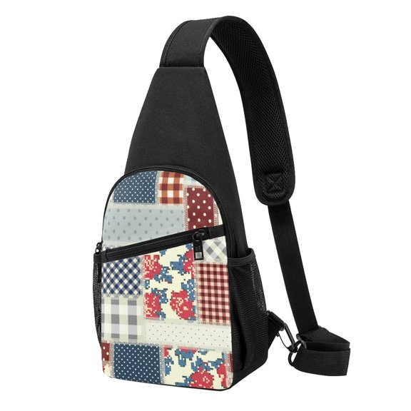 Xecao's Patchwork In Country Style Print Sling Bag: A Versatile Chest, Shoulder, and Crossbody Backpack for Casual Days Out, Perfect for Both Men and Women
