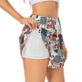 thumbnail image 1 of Xecao's Patchwork In Country Style for a double-layer running short for women, perfect for gym, tennis, and more, featuring a convenient pocket., 1 of 1