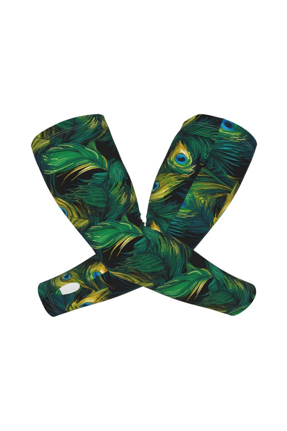 's Peacock Feathers2 print Arm Sleeves offer cooling UV protection and sports compression for both men and women.