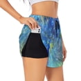 thumbnail image 1 of Xecao's Peacock for a double-layer running short for women, perfect for gym, tennis, and more, featuring a convenient pocket., 1 of 9
