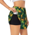 thumbnail image 1 of Xecao's Pineapples with Palm Leaves for a double-layer running short for women, perfect for gym, tennis, and more, featuring a convenient pocket., 1 of 9