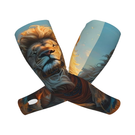 Xecao's Prairie Meditating Lion print Arm Sleeves offer cooling UV protection and sports compression for both men and women.