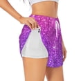 thumbnail image 1 of Xecao's Purple Glitter for a double-layer running short for women, perfect for gym, tennis, and more, featuring a convenient pocket., 1 of 9